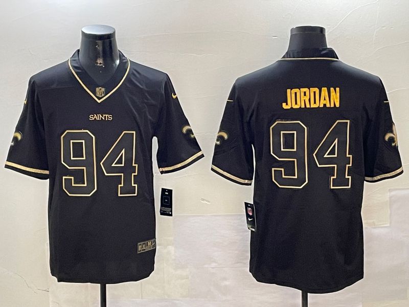 Men New Orleans Saints #94 Jordan Black Gold Throwback 2024 Nike Limited NFL Jersey style 1->washington redskins->NFL Jersey